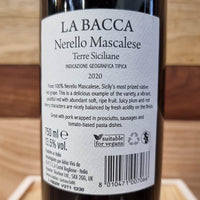 Back label of the La Bacca Nerello Mascalese wine